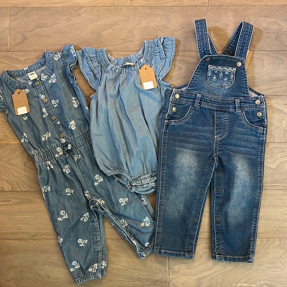 Denim bundle-overalls, onesie and romper
